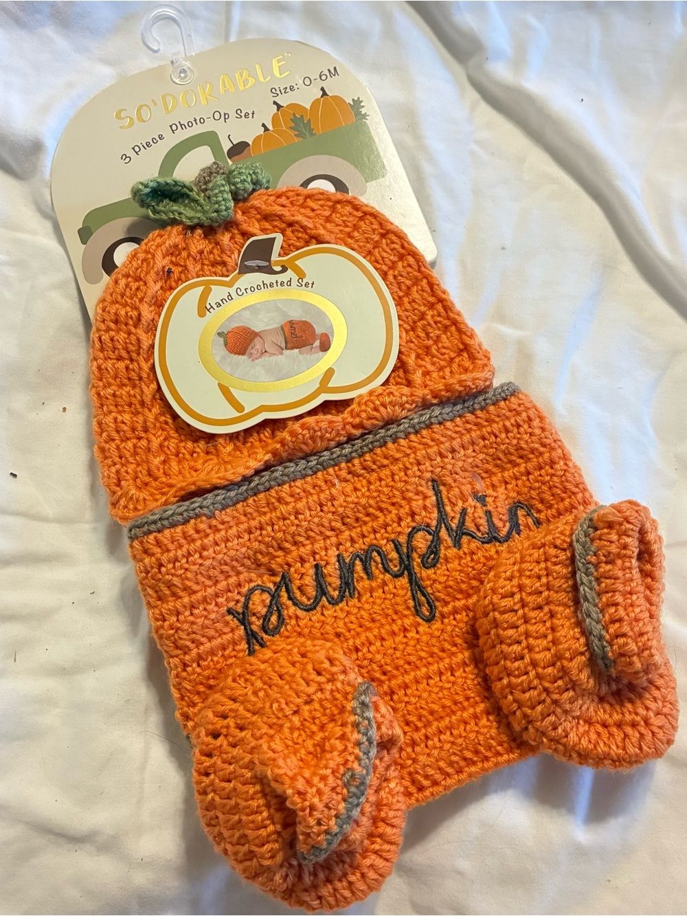 Orange 'Pumpkin' Crochet Baby Hat & Booties Set